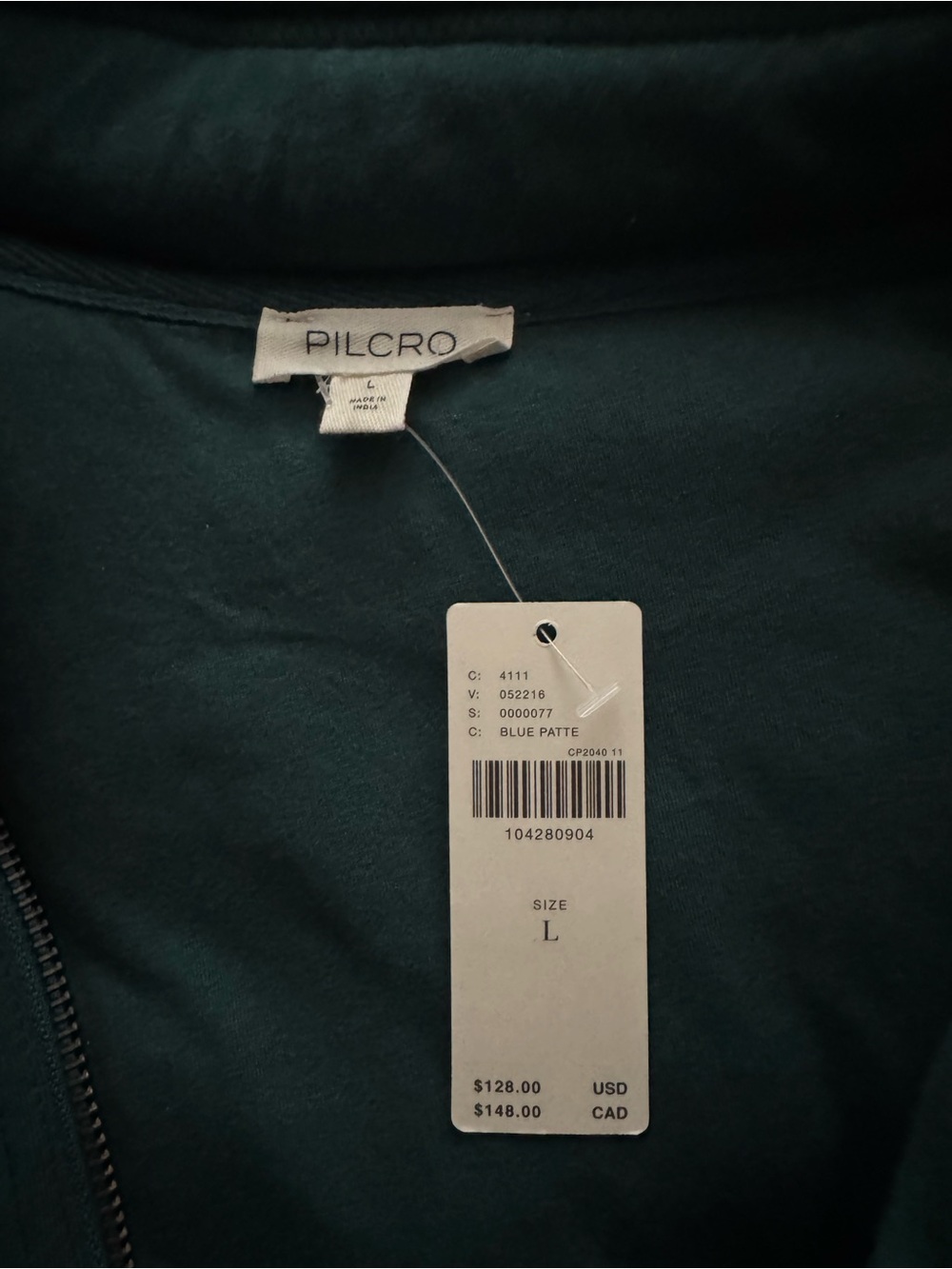 Pilcro Green and Navy Half-Zip Pullover Sweatshirt with Embroidered Patch, Large - Picture 7 of 10